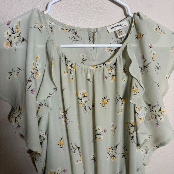 Monteau Blouse Women's Small Round Neck Sheer Ruffle Boho Shirt Top Casual - Picture 2 of 8